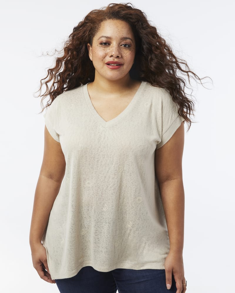 Front of plus size Nova High-Low Hem Embroidered Top by Cameo | Dia&Co | dia_product_style_image_id:160457